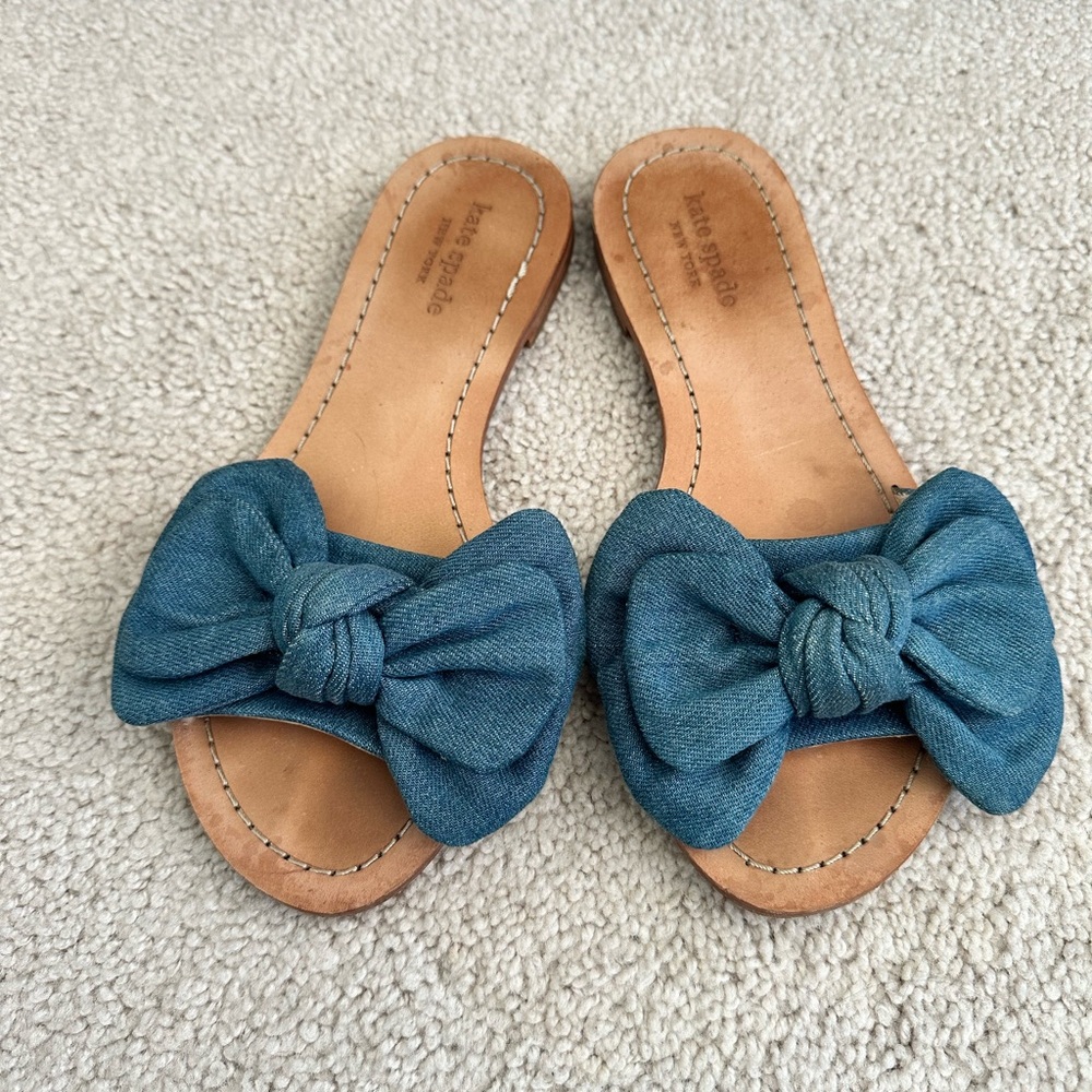 Kate Spade Denim Bow Slide Sandals size 6